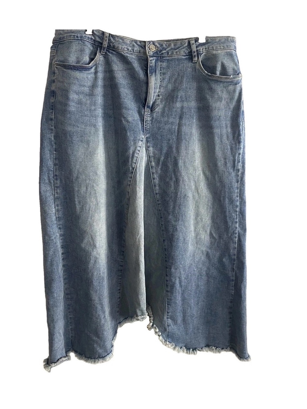 Wash Lab Selma Women's Pieced Denim Two Tone Midi Jean Skirt sz 34/16